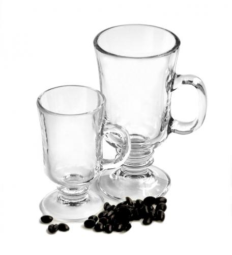 Irish Coffee Mugs Fluted Crystal Clear Glass 8 oz Handle Footed Pedestal  Base